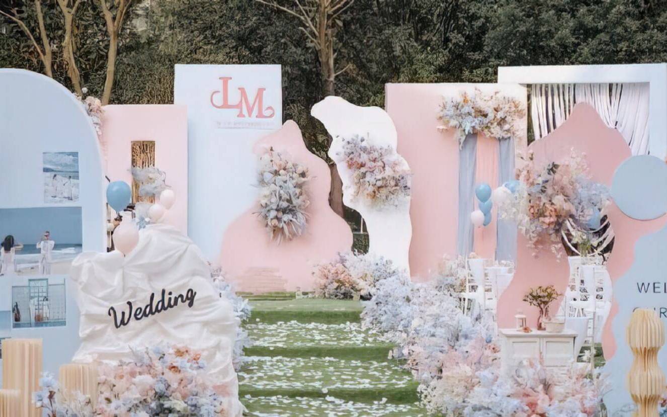 蓝色粉色系的户外婚礼｜真的太梦幻了