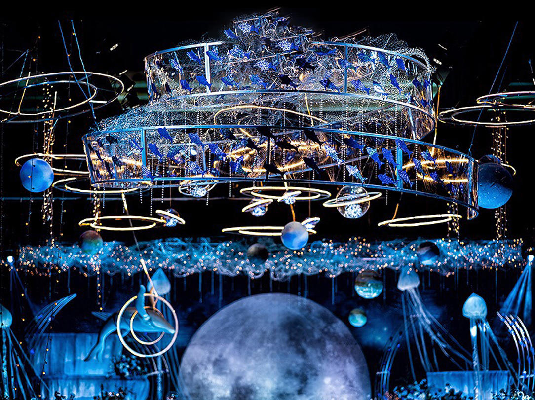 高级日蚀蓝镜面条装饰婚礼【铂悦婚礼】