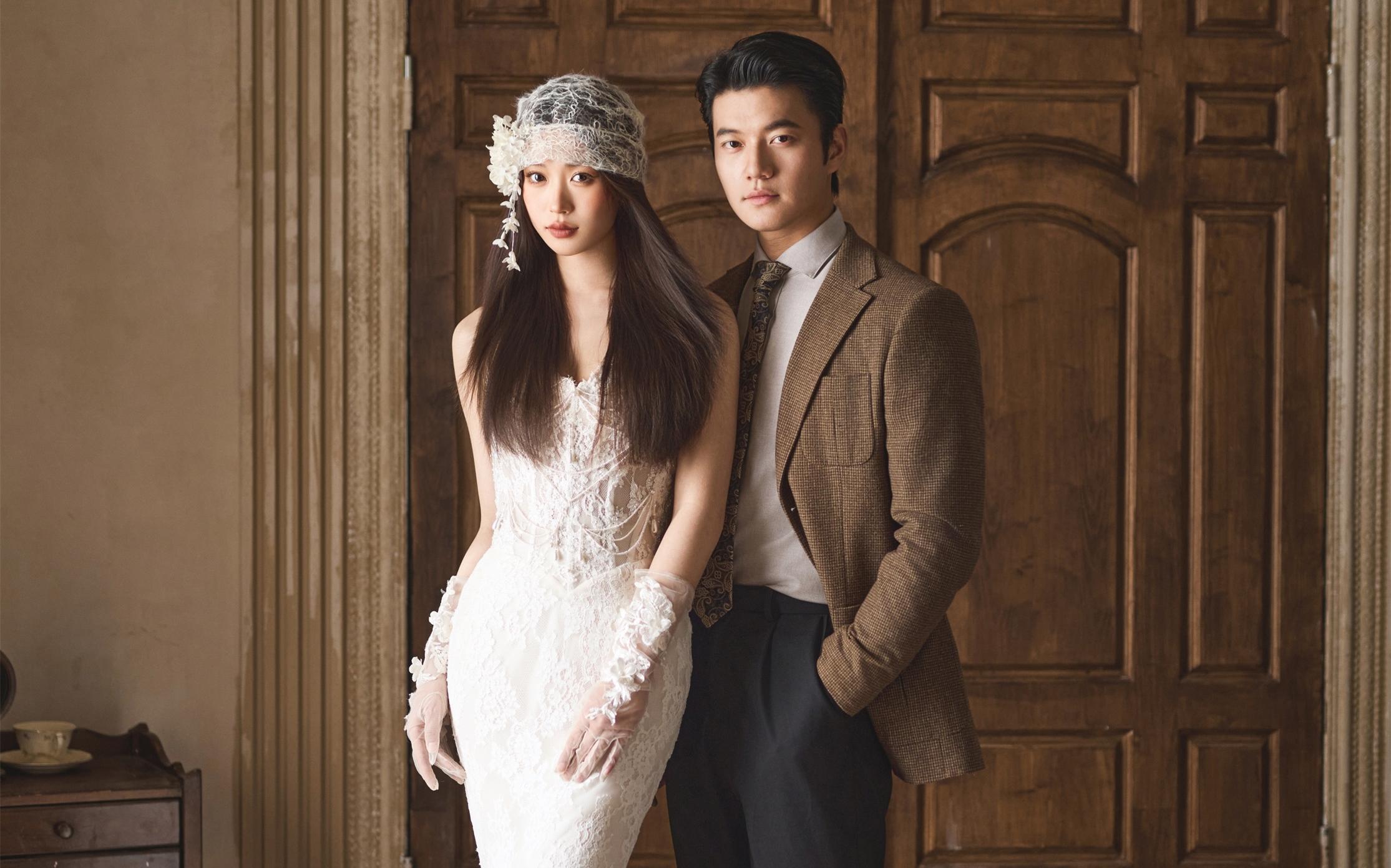 巨出片的法式輕復古婚紗照