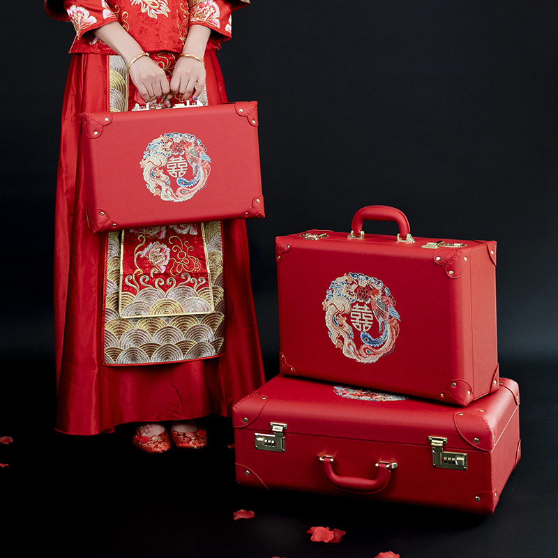 【豪華禮金箱】紅色結婚箱子陪嫁箱皮箱新娘嫁妝箱結婚行李箱婚慶官箱密碼手提箱
