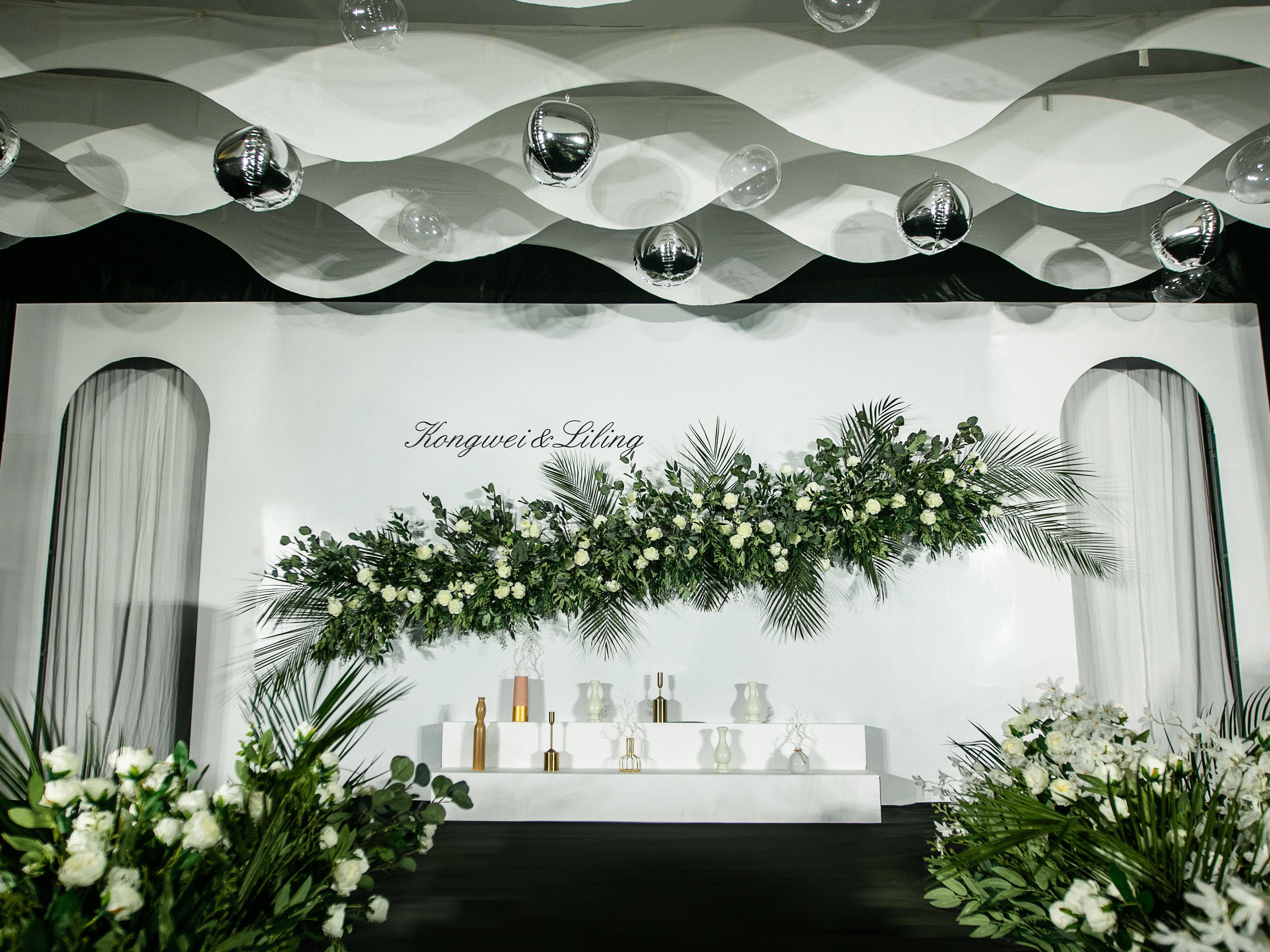 临泉梦幻季婚庆酒店小厅低层高白绿色清新韩式婚礼