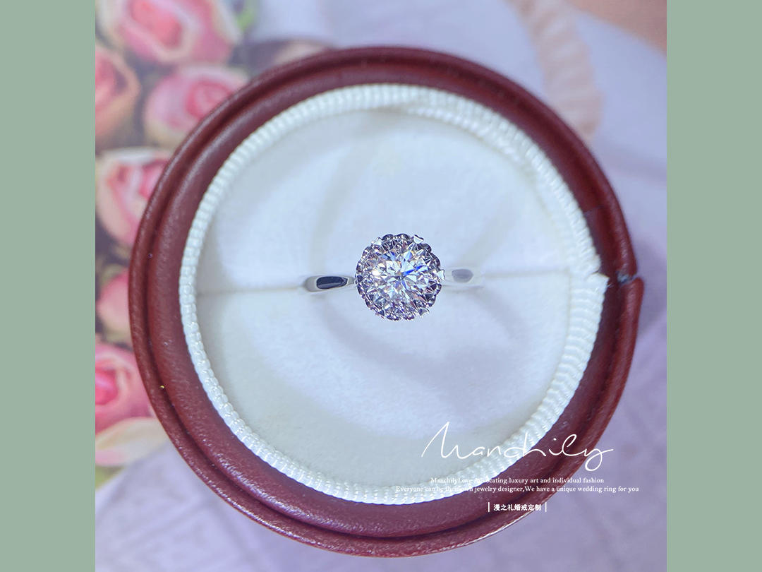 灵动 | 双倍显大车花片18k金求婚结婚钻戒