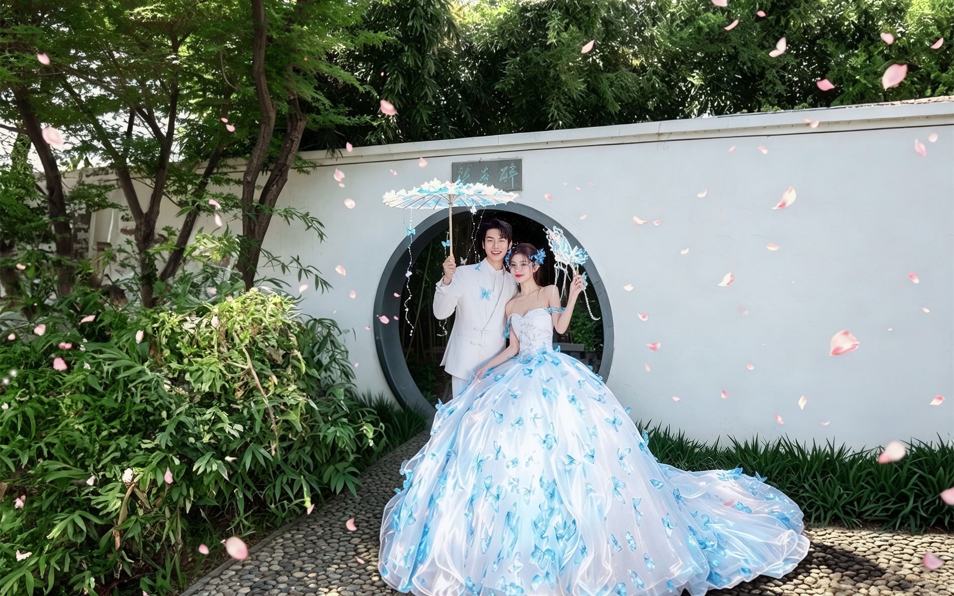 清新款园林婚纱照