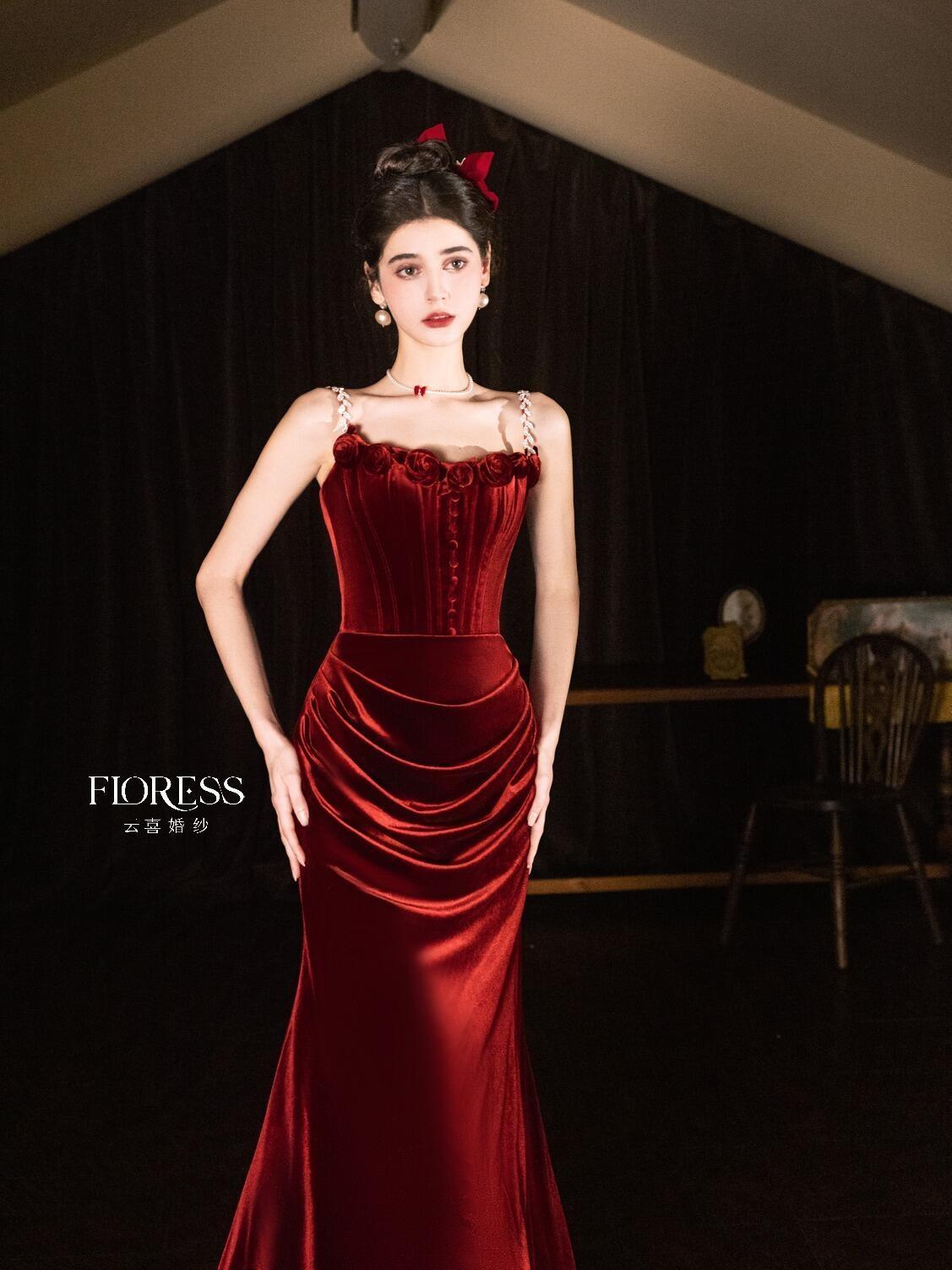 Floress云喜红色丝绒小香风