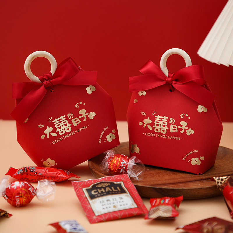 50个欧式喜糖盒木环手提盒