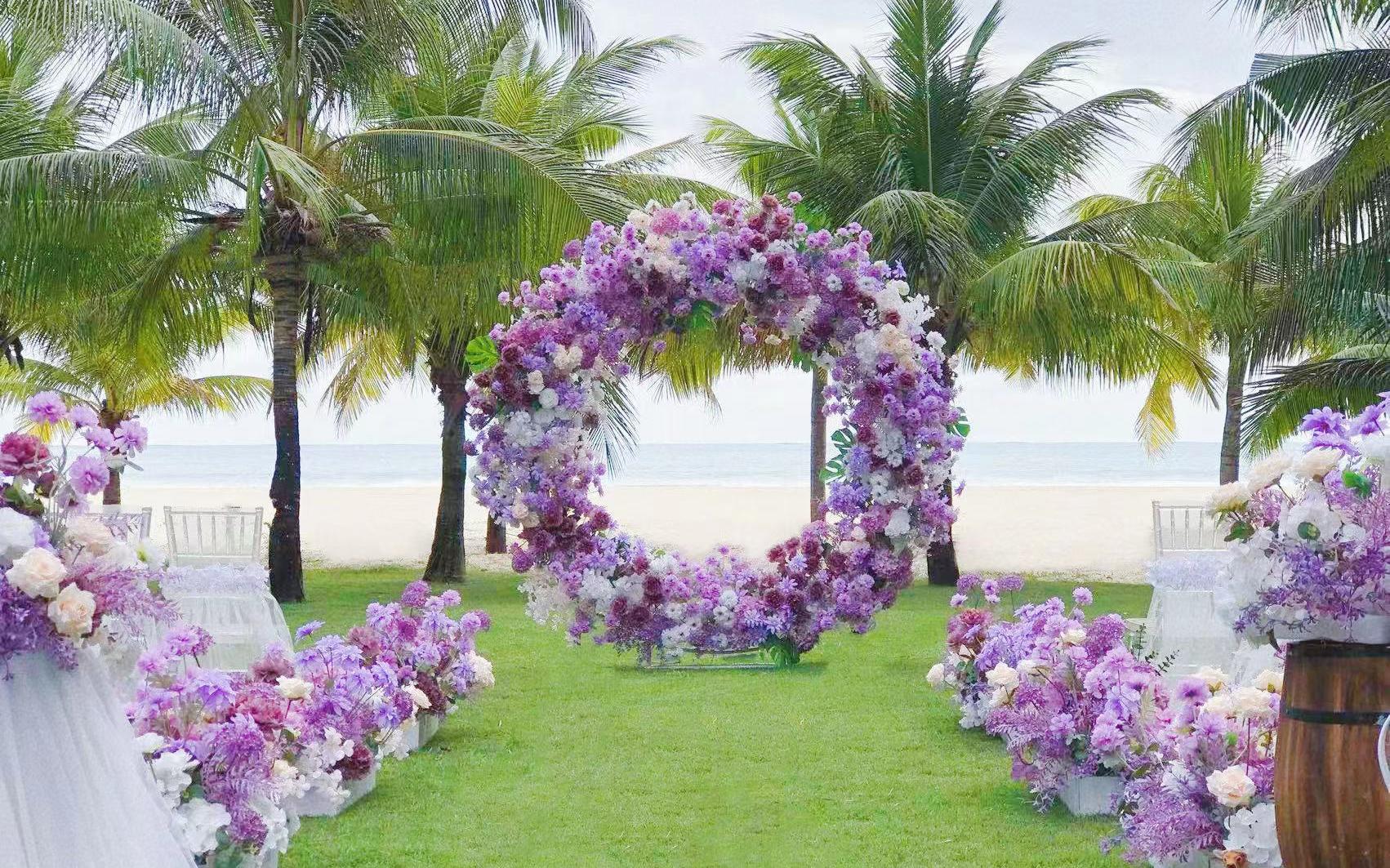 馨轻松浪漫的紫色户外草坪婚礼