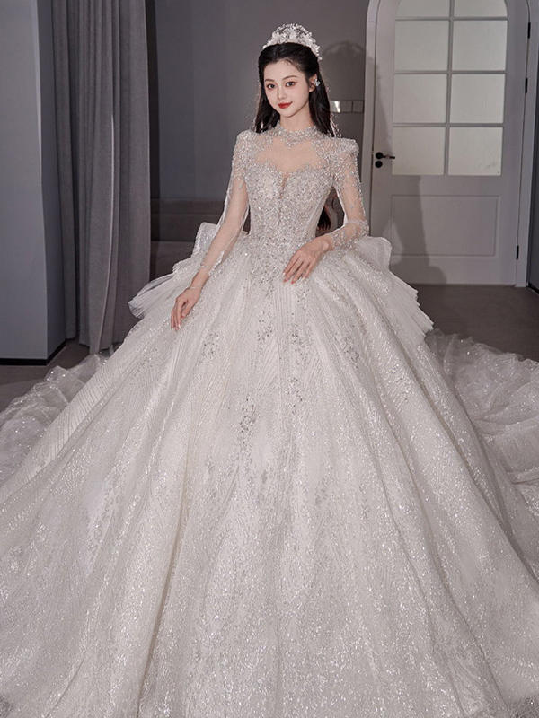 【BJXN】长袖蕾丝仙女款奢品婚