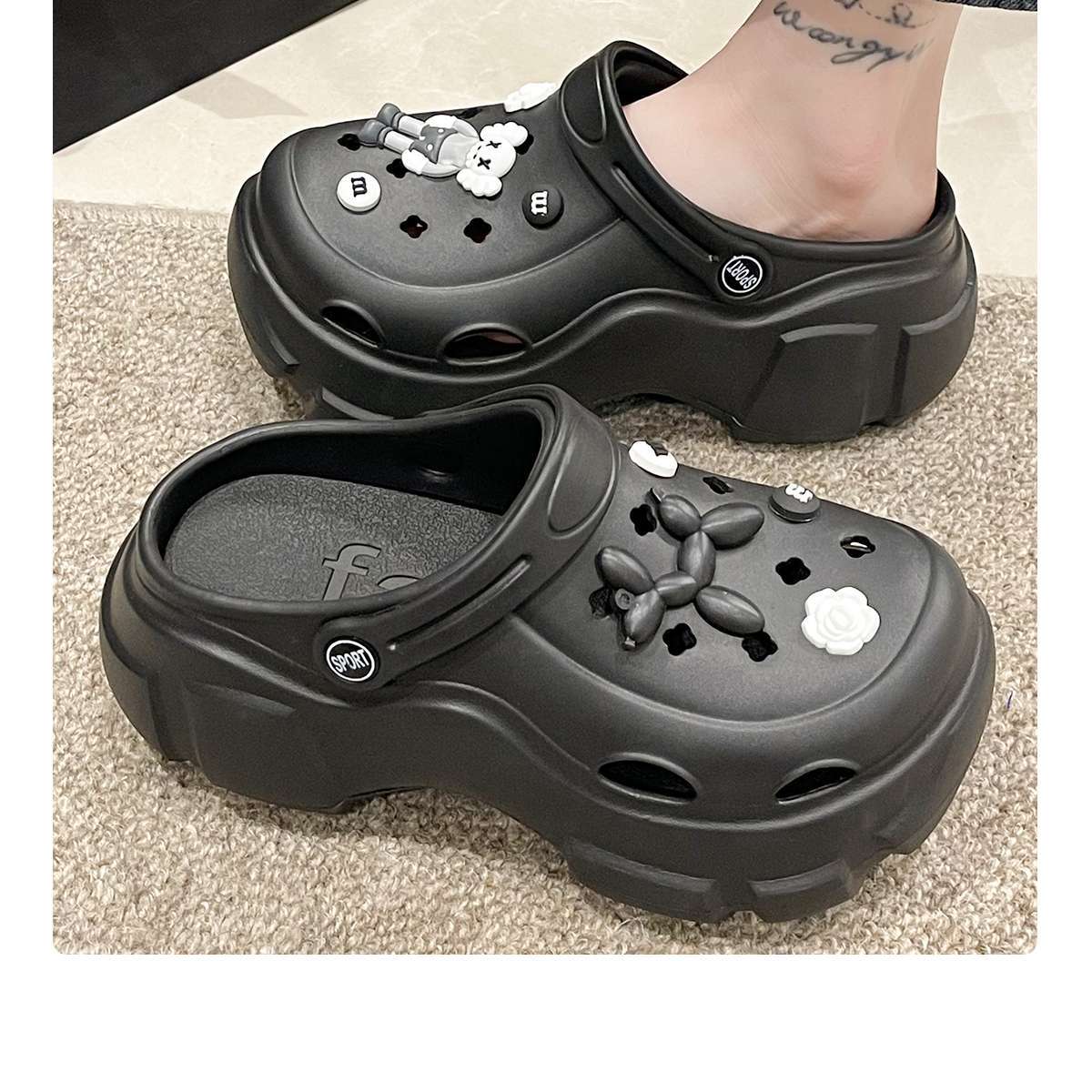 婚禮久穿不累腳  8CM女款高跟外穿鞋厚底增高洞洞鞋