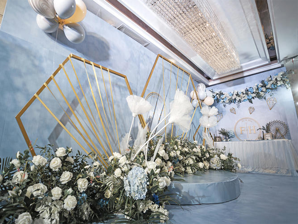 韩系小清新森系现代蓝色奢华几何室内婚礼策划布置
