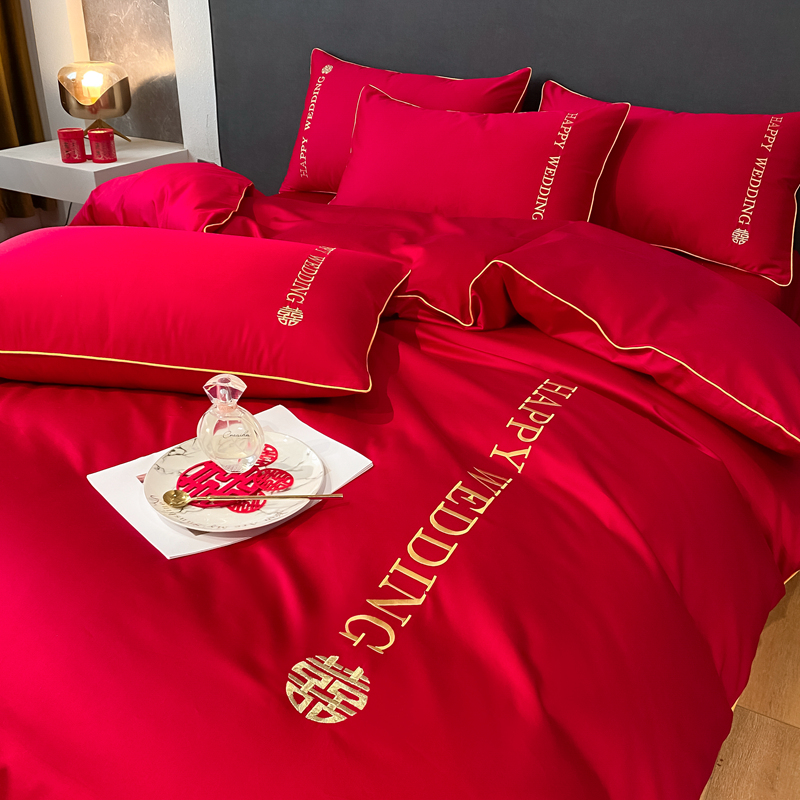 婚慶四件套新中式磨毛刺繡965587（床單+被套+2個枕套）