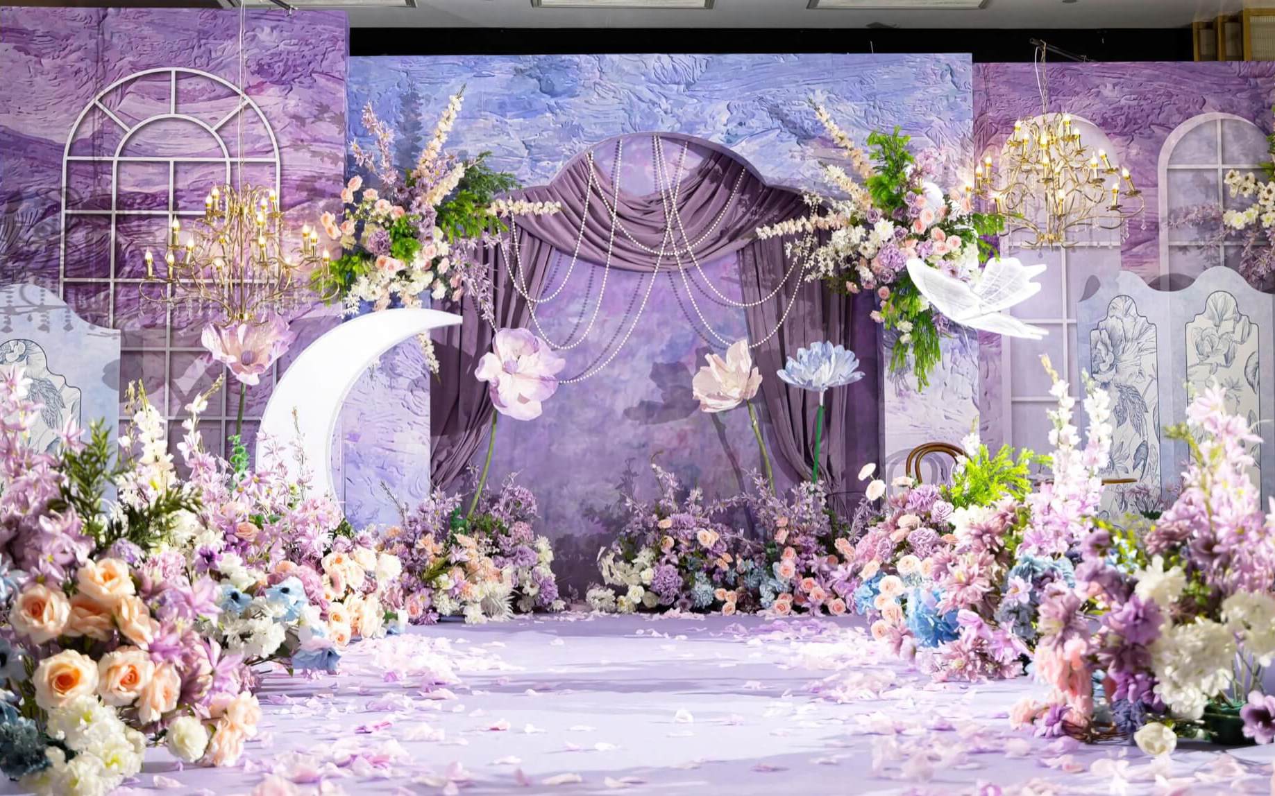 紫色莫奈花園油畫風婚禮