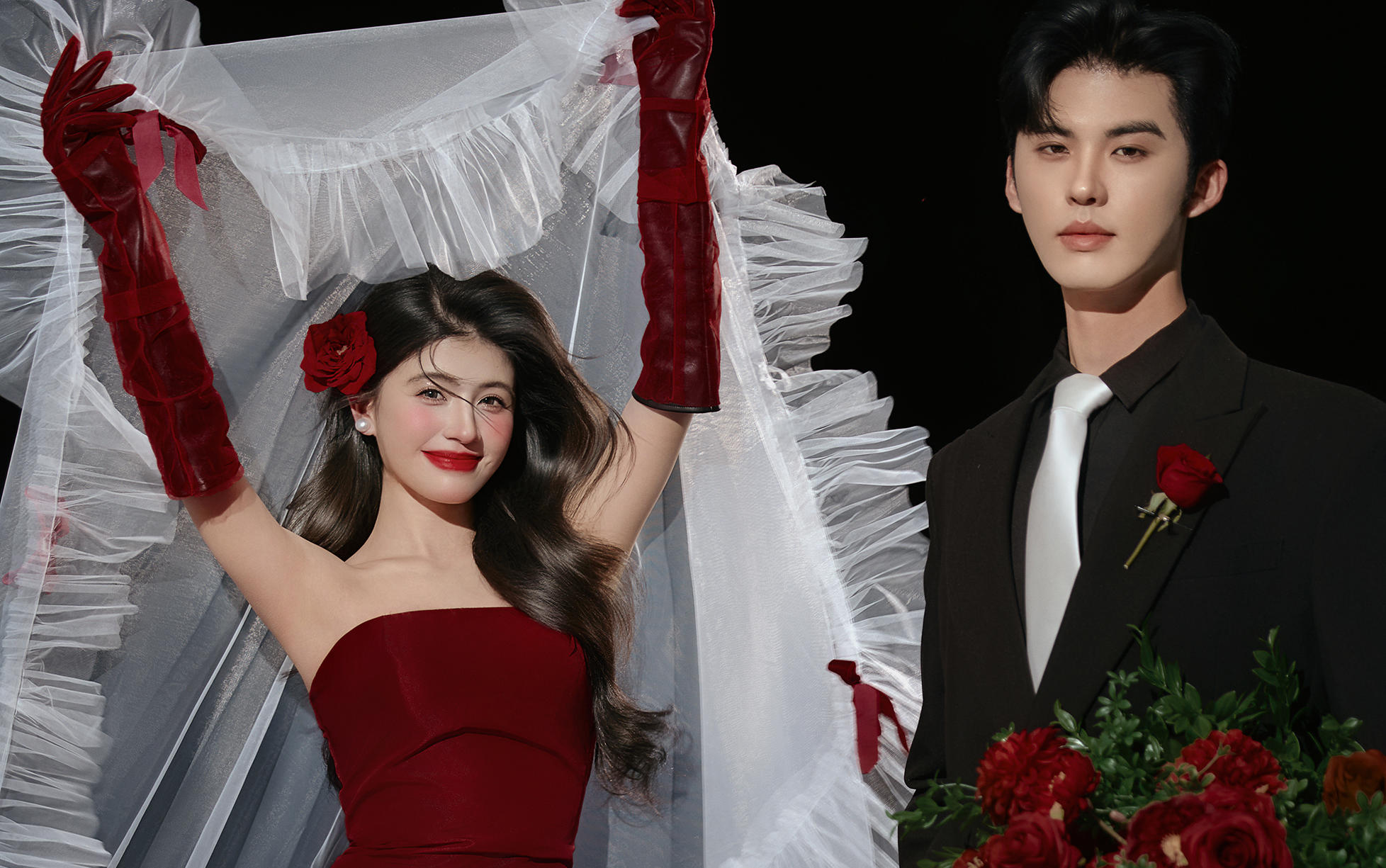 輕復古少女紅色魚尾婚紗照