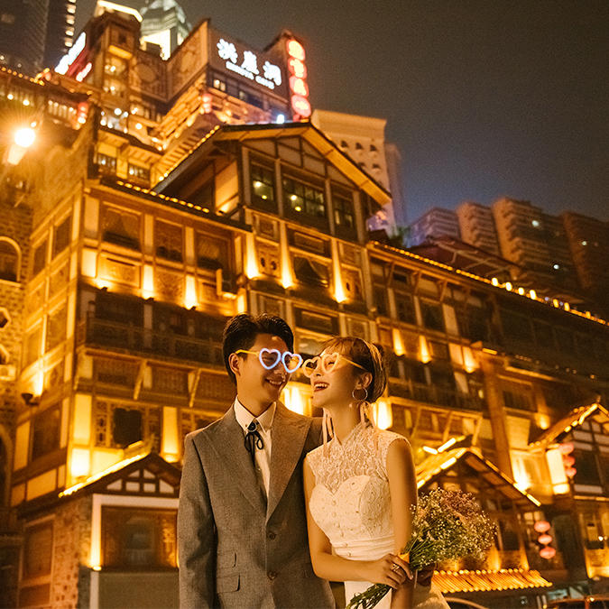 火锅+夜景婚纱照 | 双线路 十服十造 底片全送