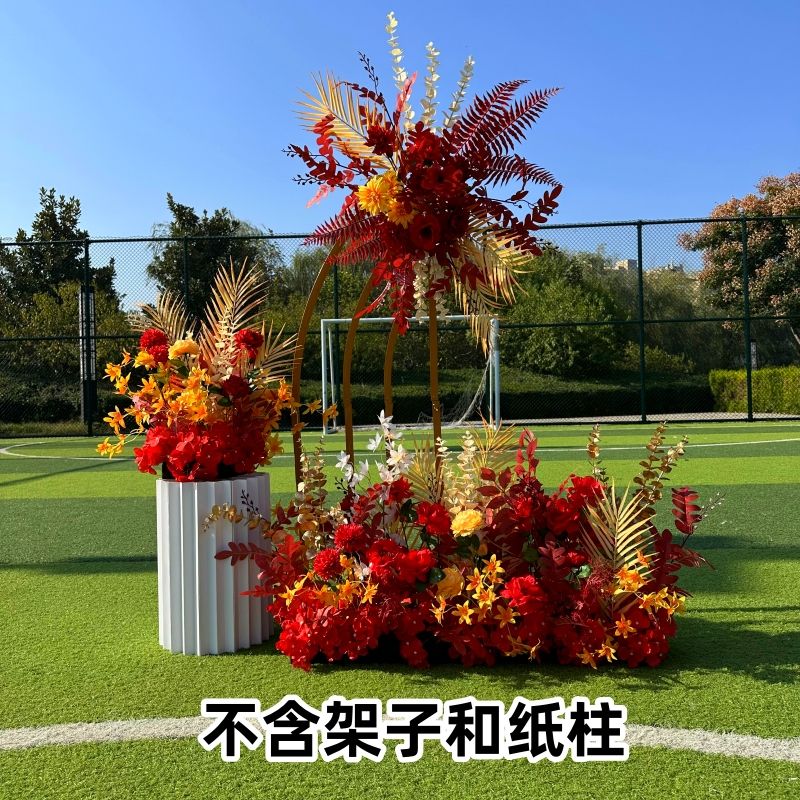 新款婚庆大款地排花仿真绢花成品装饰尤加利花排