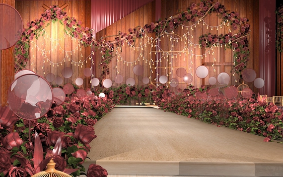 欧式红色-婚礼场景布置-