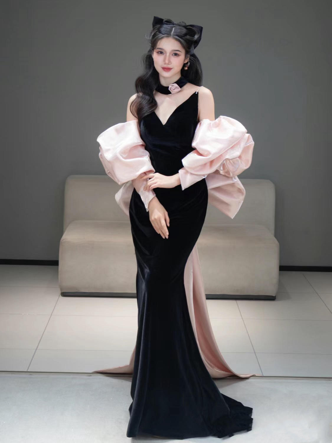 黑色丝绒鱼尾裙