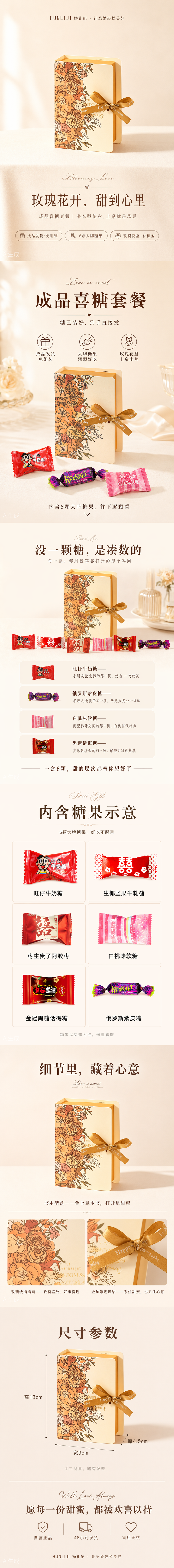 书形糖盒 喜糖+喜糖盒 套餐成品包好发货【不支持退换】