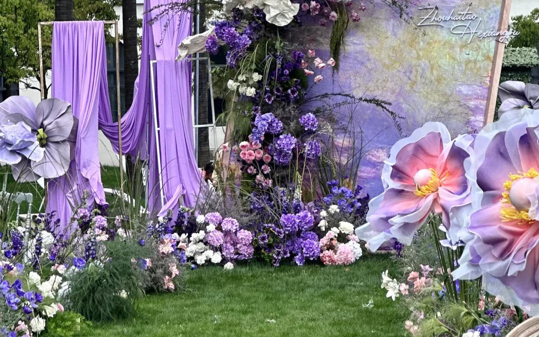 紫色油画风莫奈花园