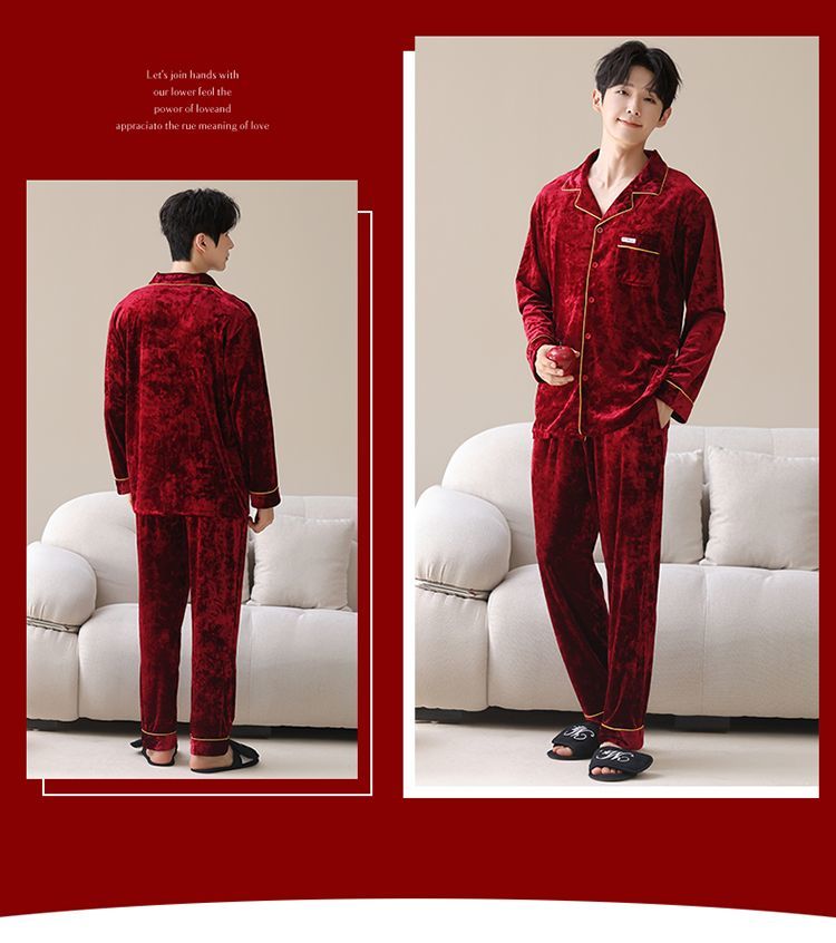秋冬季钻石金丝绒加厚情侣睡衣
