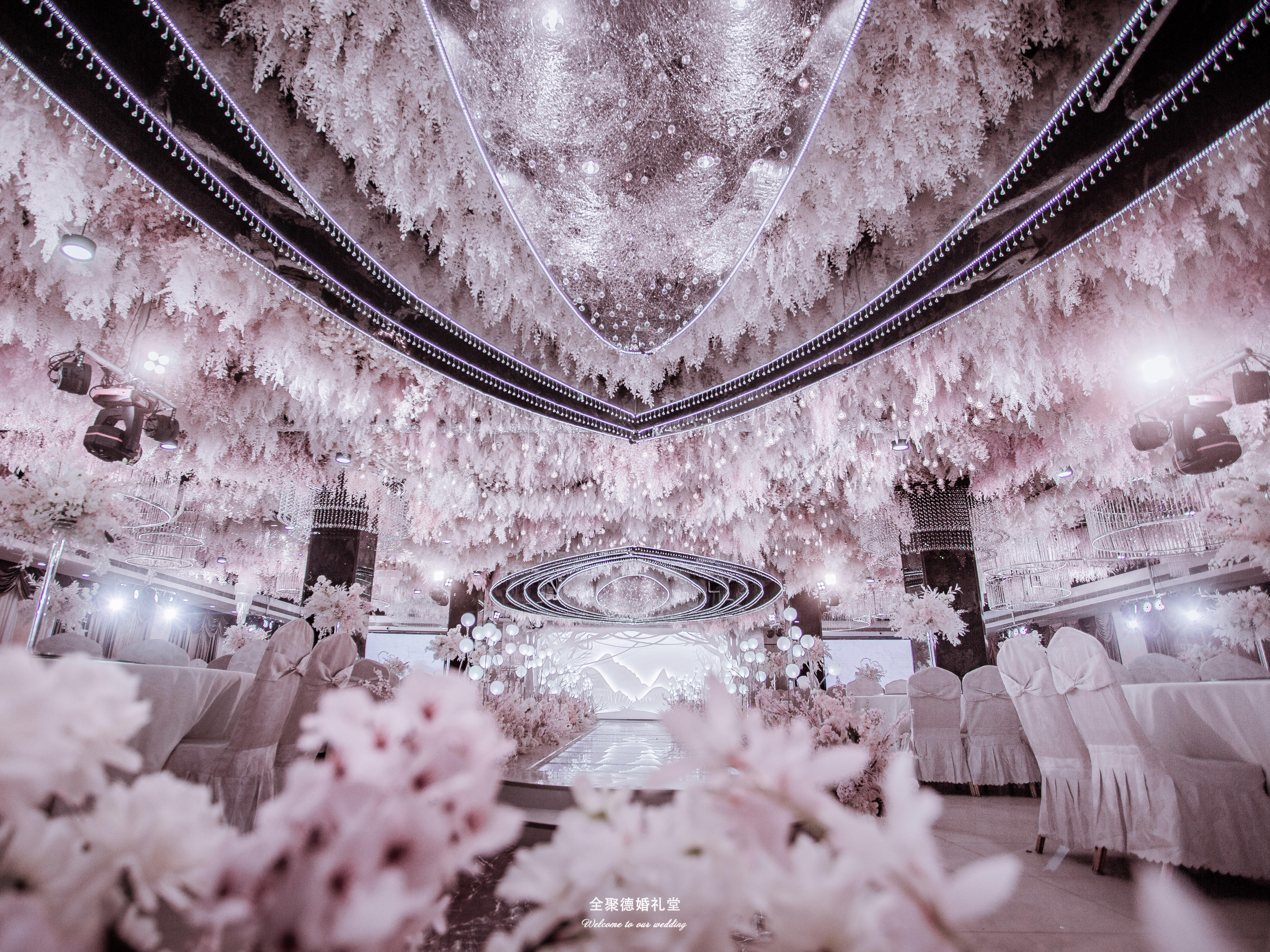 婚礼堂—粉色温馨系婚礼水晶T台超炫灯光 
