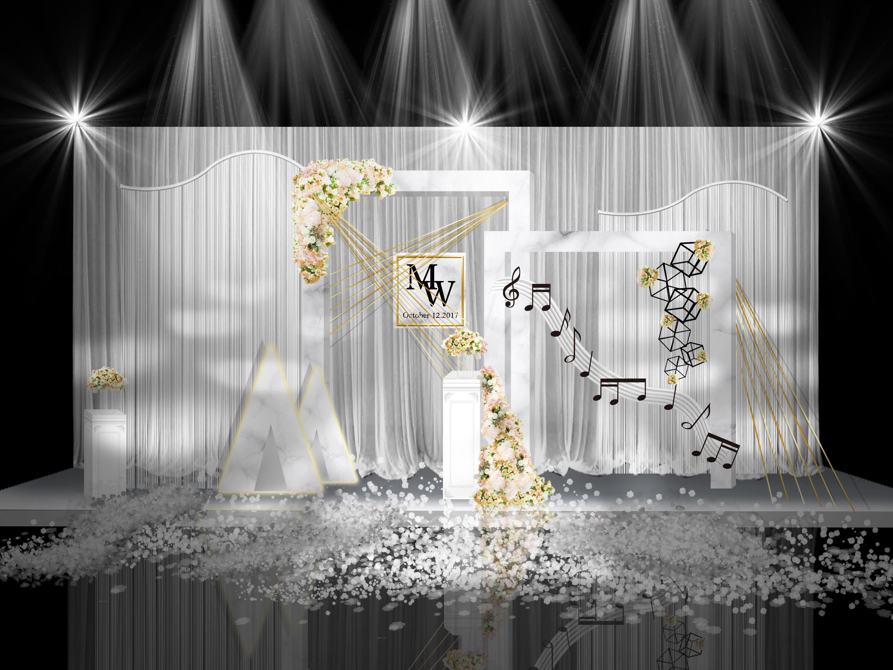 小清新   简爱婚礼四大金刚加全场帷幔布置