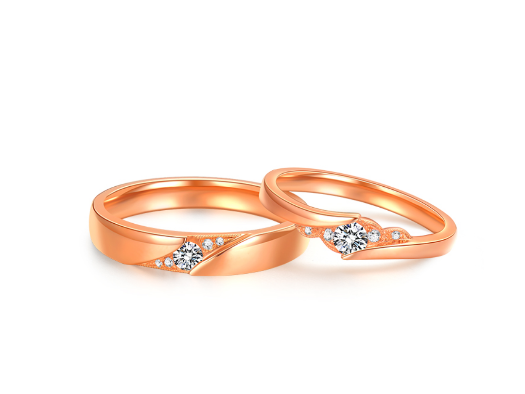 形影不离 18K金天生一对钻石对戒 情侣戒