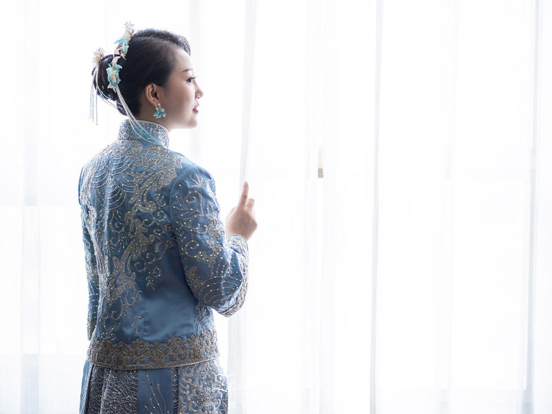 【泡芙婚纱】蓝色重工刺绣钉珠马来袍单品租赁