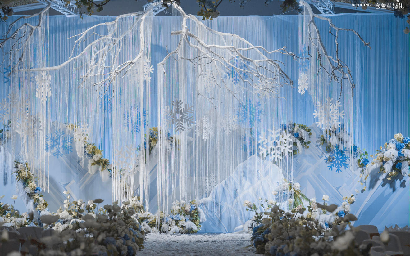含羞草【初雪】蓝白+羽毛瀑布长吊帘