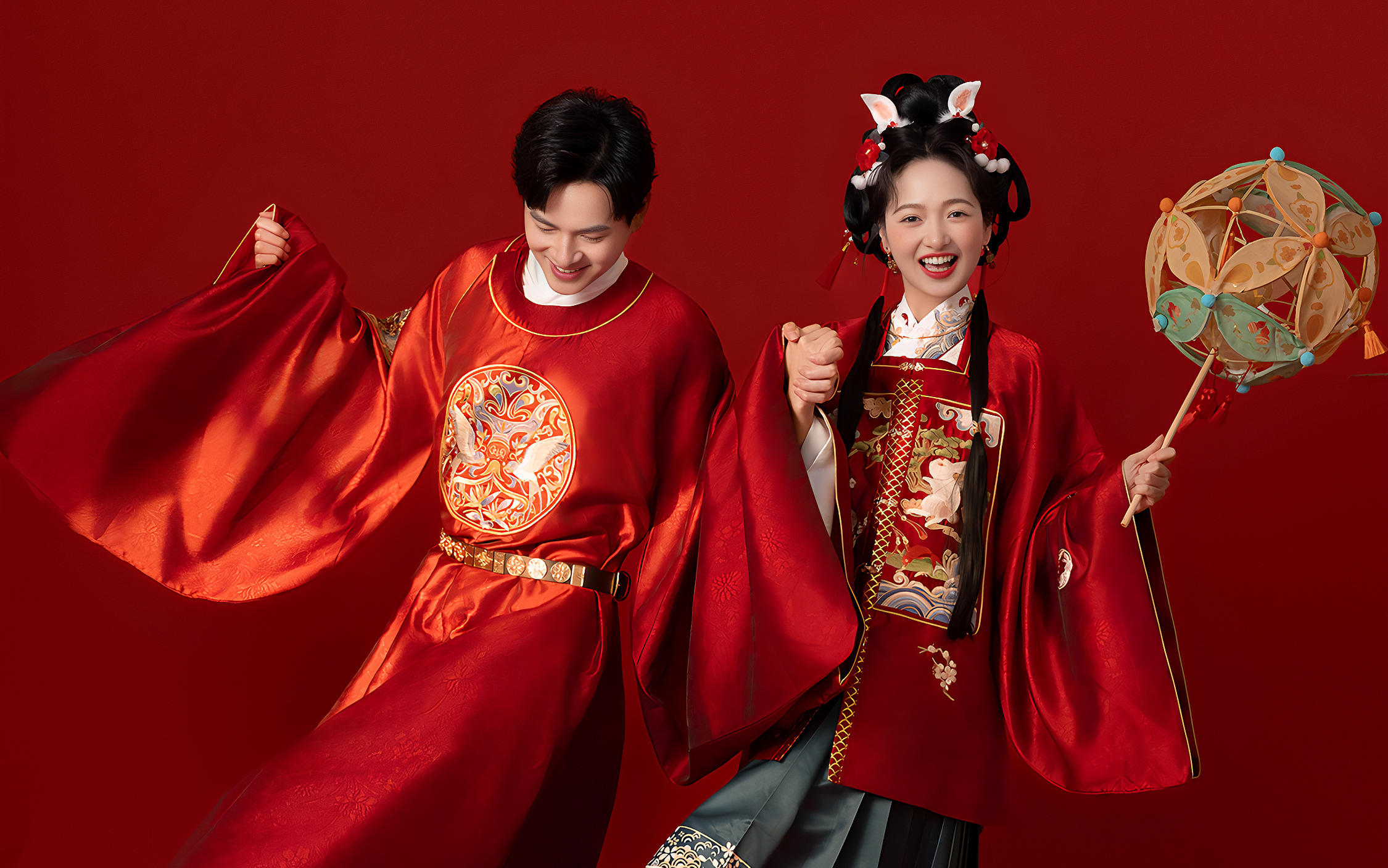 甜掉牙的俏皮汉服婚纱照