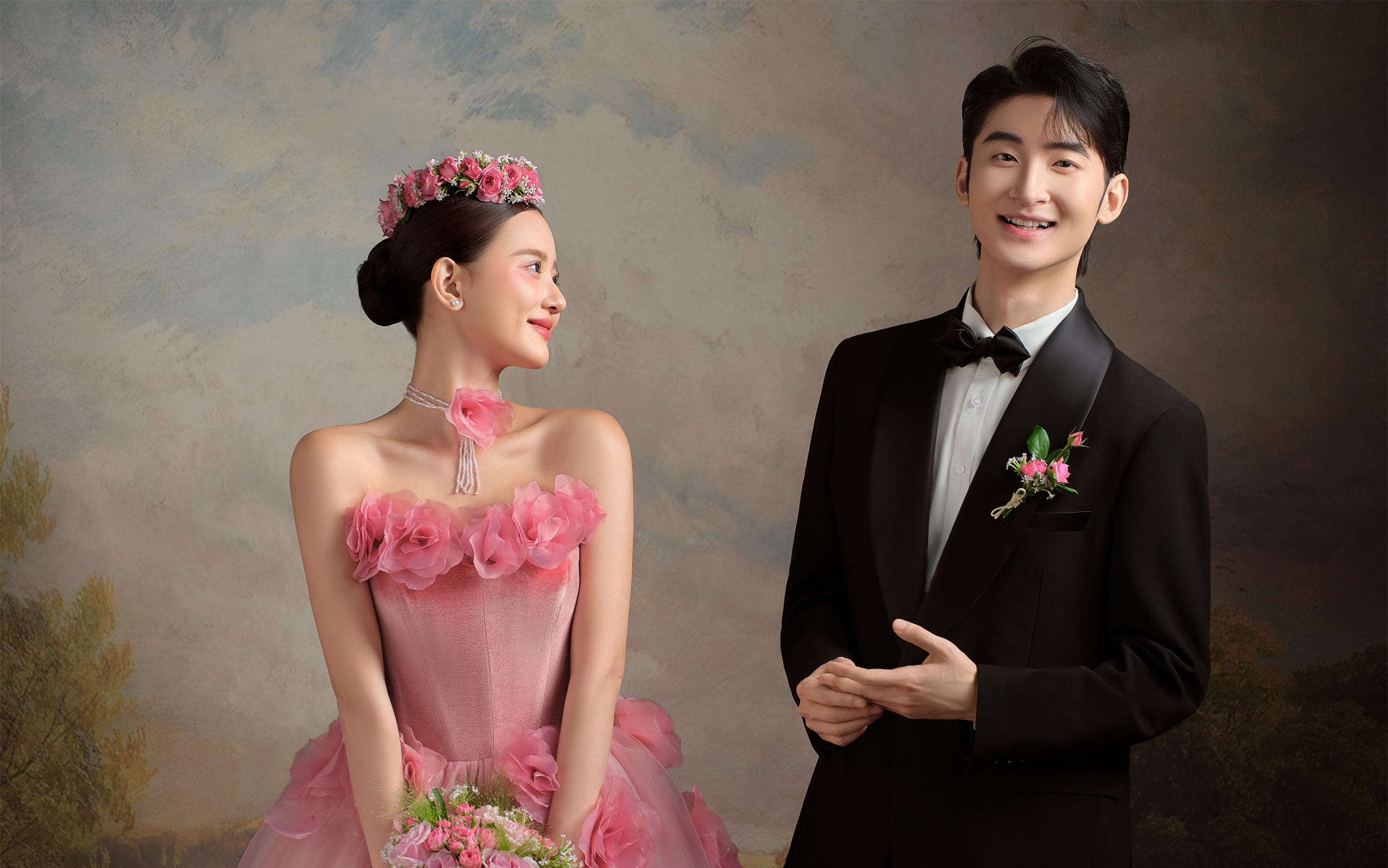 谁懂啊❗️鲜花油画婚纱照解锁美的另一面