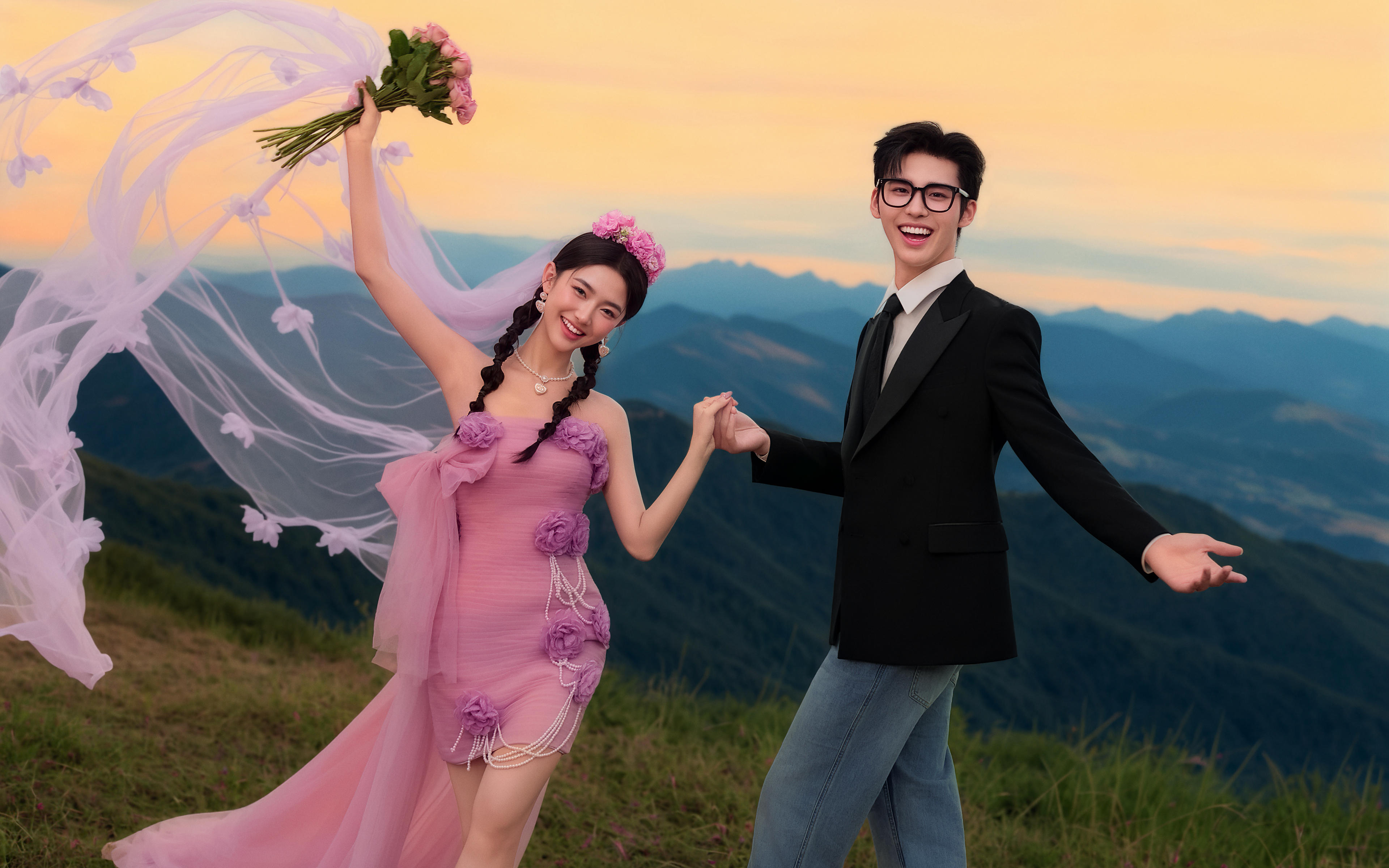 光是自然万物的滤镜 山顶婚纱照氛围感绝了