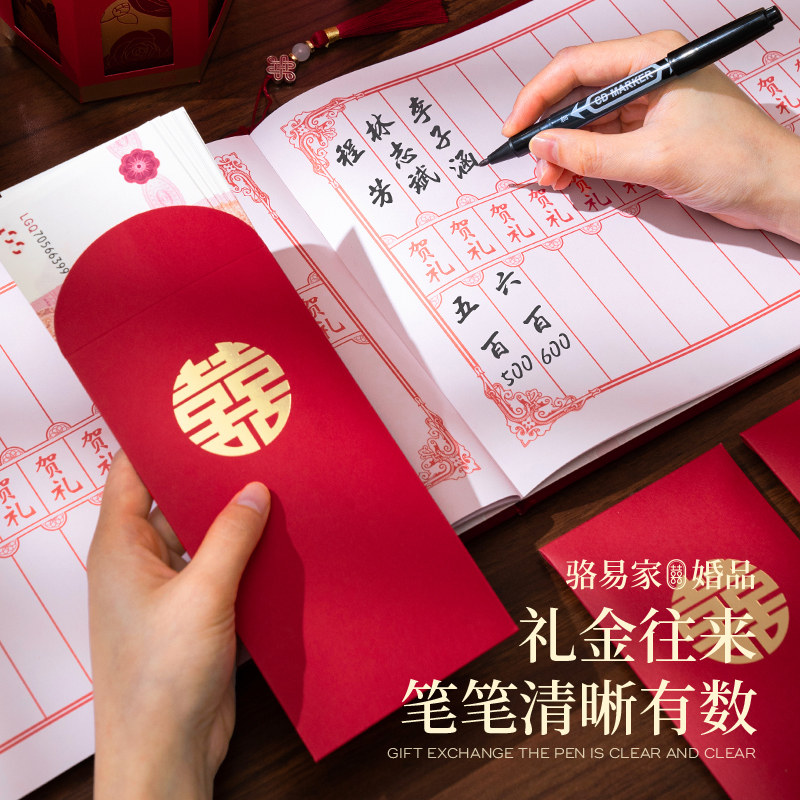 駱易家禮單簽名冊結(jié)婚禮金簿絨面記賬本婚禮嘉賓簽到本喜事人情禮金本