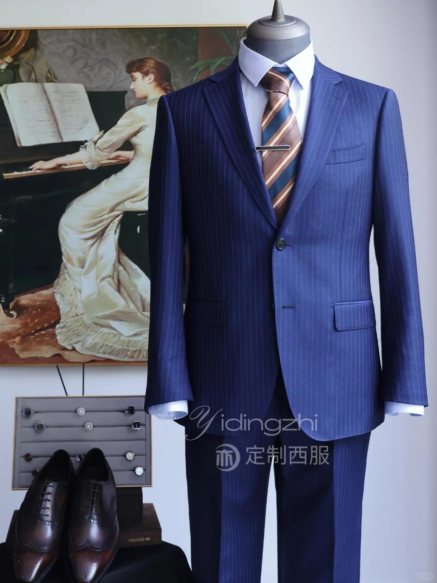 【亦定制西服】经典蓝条纹西服定制