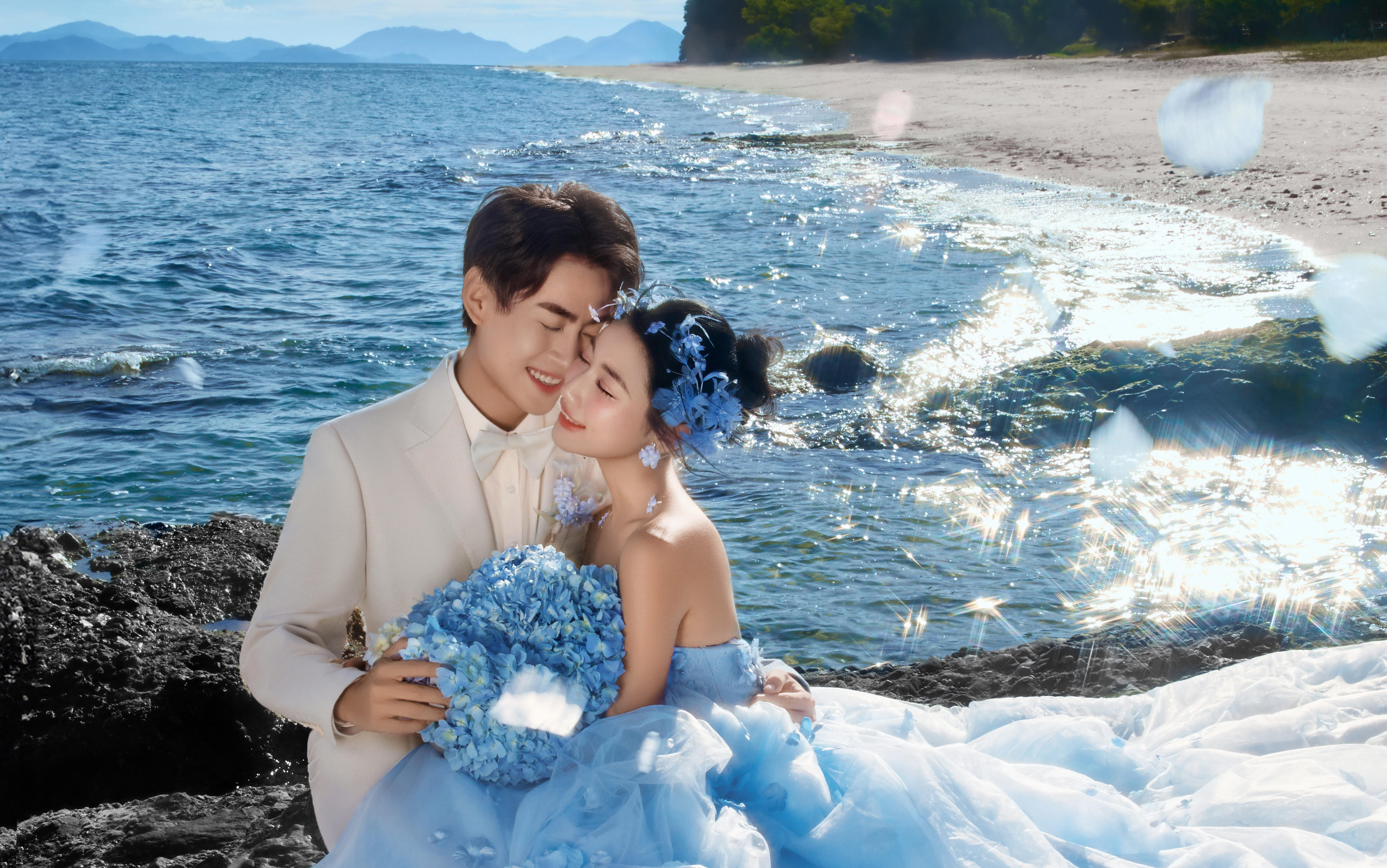 蓝色花神邂逅星星海这组海景婚纱照封神了