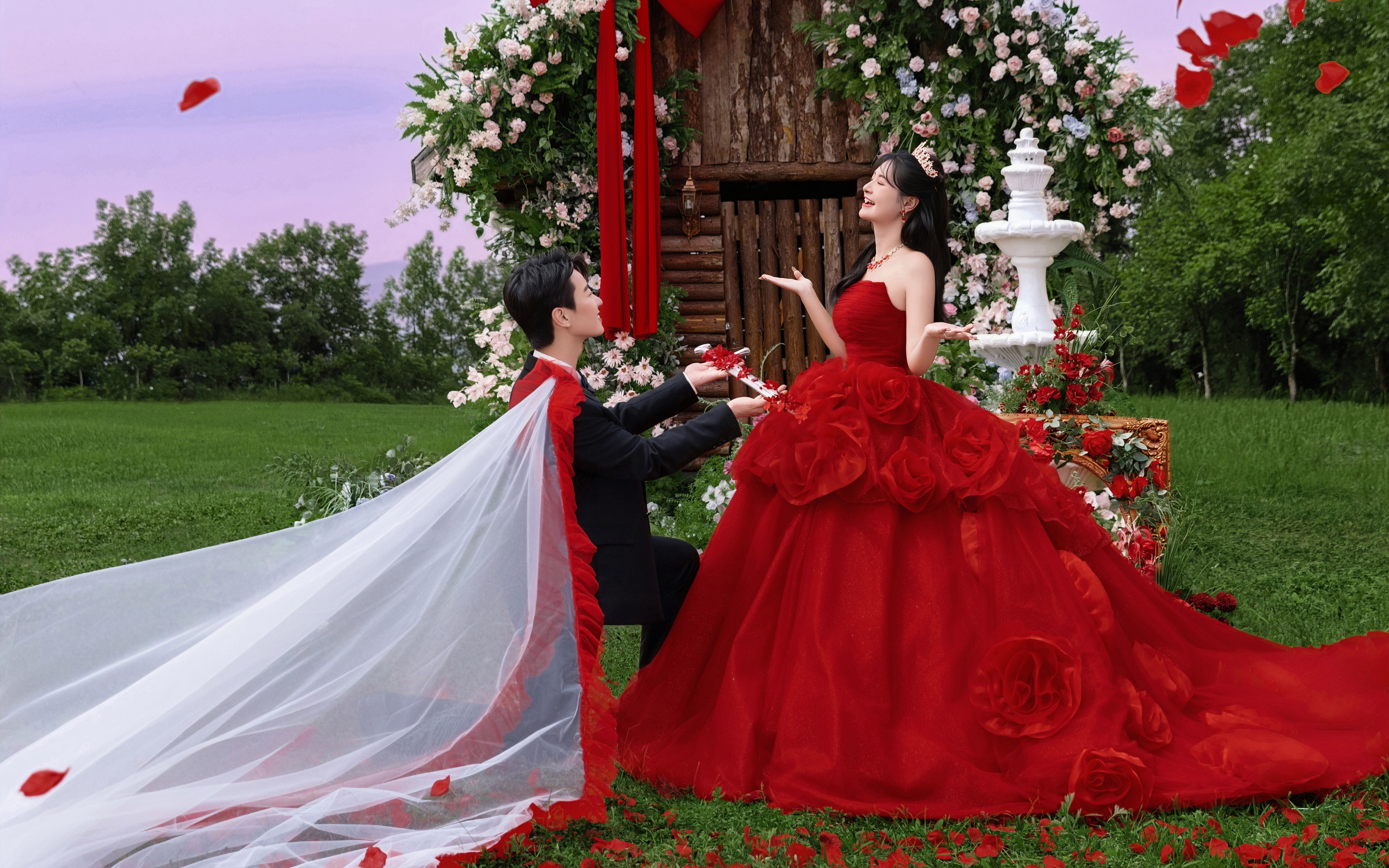 巴中备婚封神🌹庄园红纱婚纱照直接焊在我的心巴上
