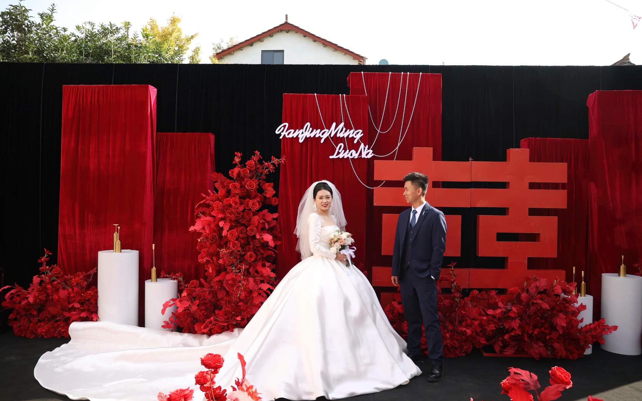 【紅妝】庭院室外黑紅色囍字婚禮