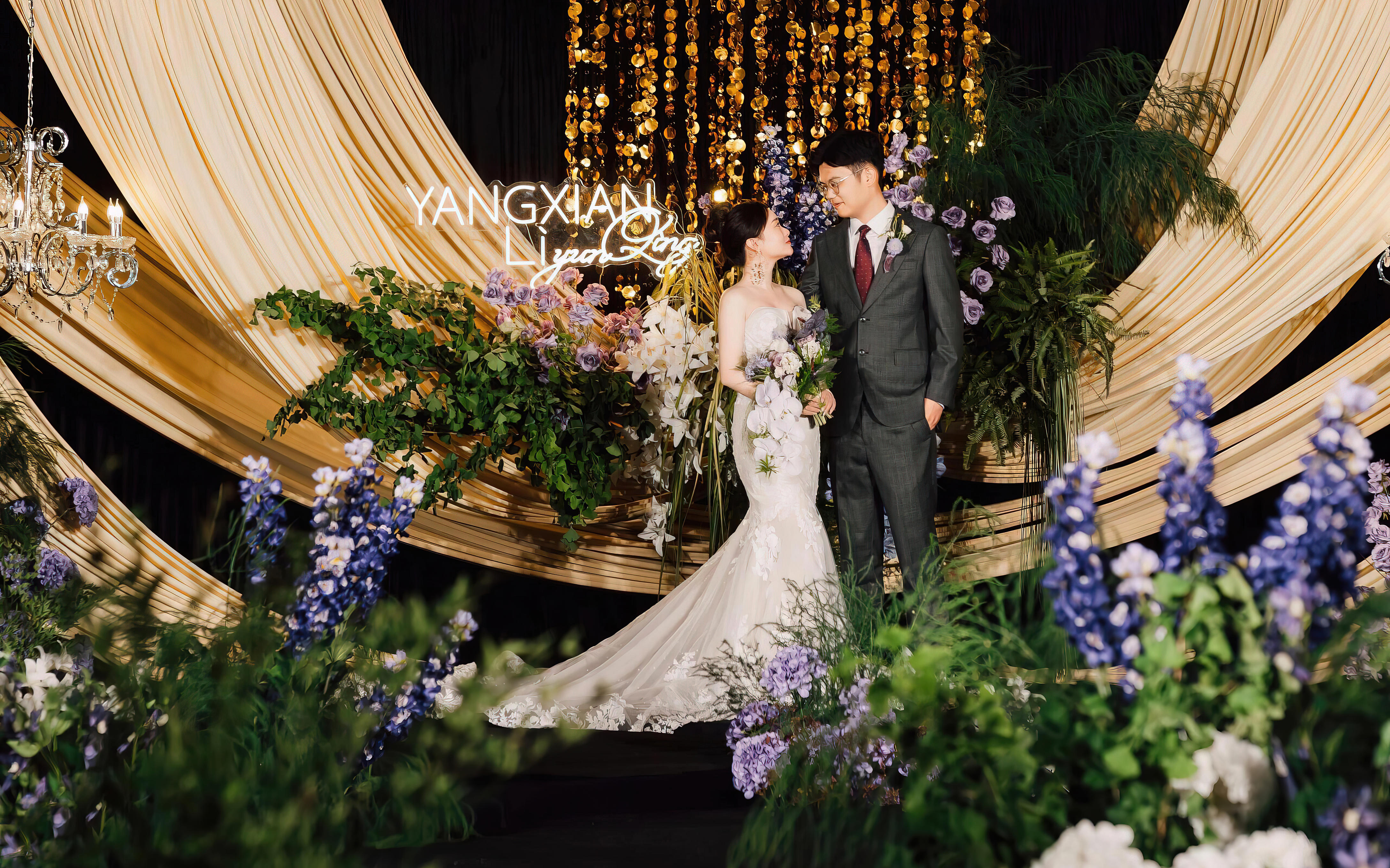 香槟色布幔韩系野生花艺婚礼