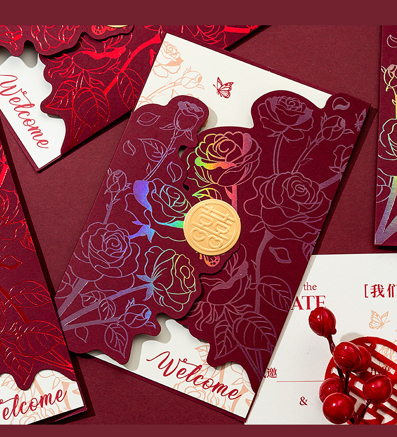 10個起 結(jié)婚請柬西式ins風(fēng)喜帖婚禮邀請函燙金高級感請?zhí)堎|(zhì)