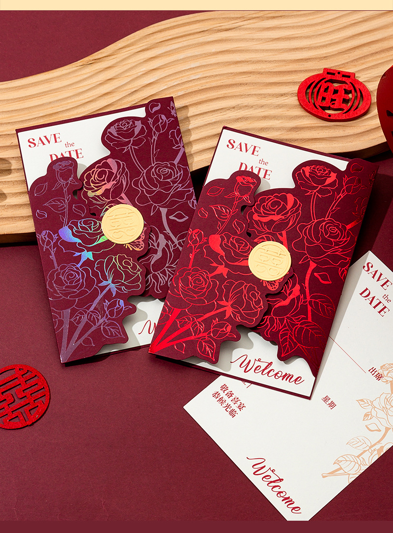 10個起 結(jié)婚請柬西式ins風(fēng)喜帖婚禮邀請函燙金高級感請?zhí)堎|(zhì)