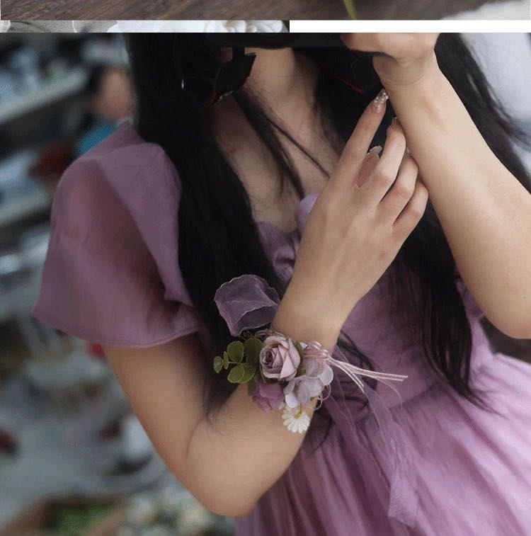 伴娘婚礼仿真花布艺新娘花童丝带手环高级感手腕花