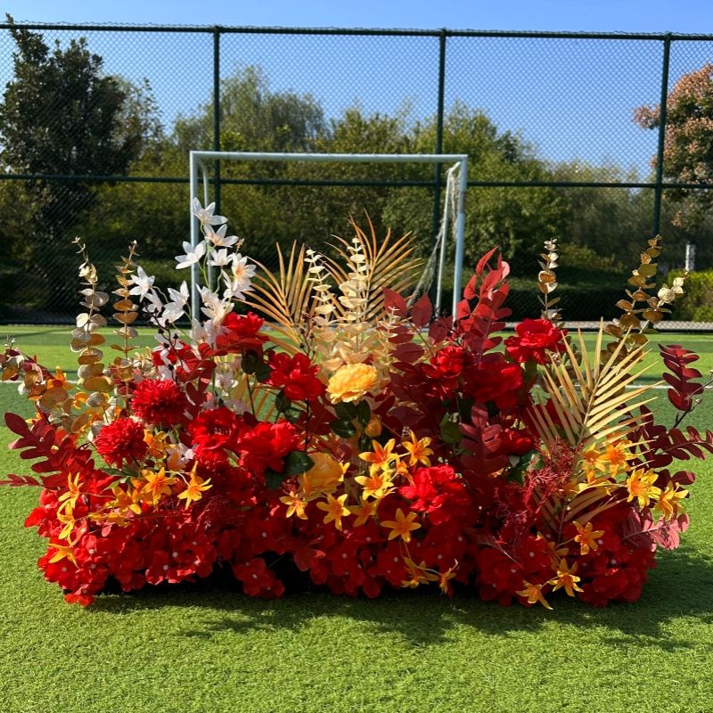 新款婚庆大款地排花仿真绢花成品装饰尤加利花排