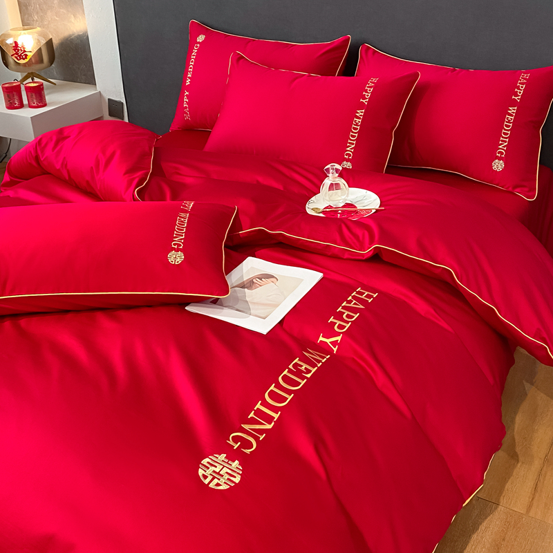 婚慶四件套新中式磨毛刺繡965587（床單+被套+2個枕套）