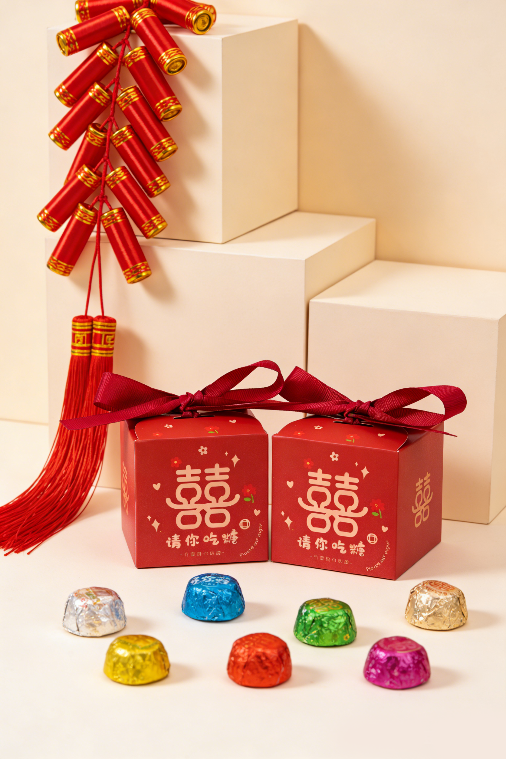 50个喜糖盒请你吃糖可爱卡通中式方形