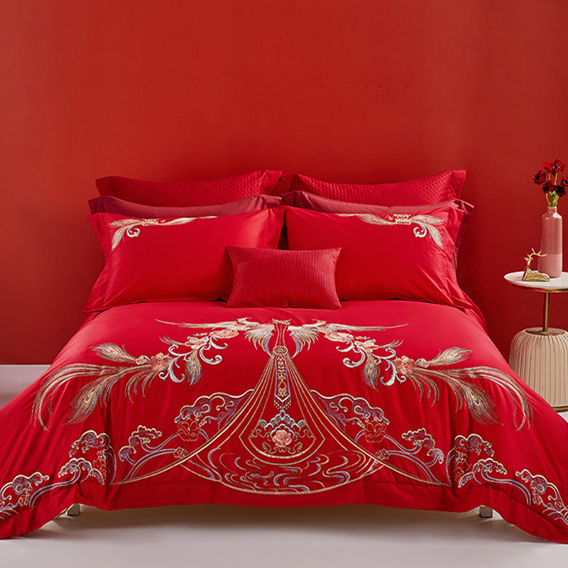 百丽丝 水星旗下凤舞鸾歌40S全棉婚庆床品四件套