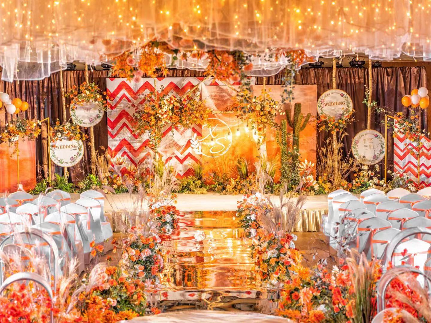 流行色珊瑚橘用在婚礼上超美啊-喜文化婚礼