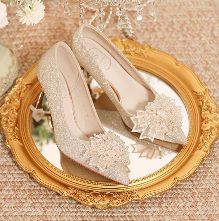 香槟色婚鞋秀禾两穿水晶鞋
