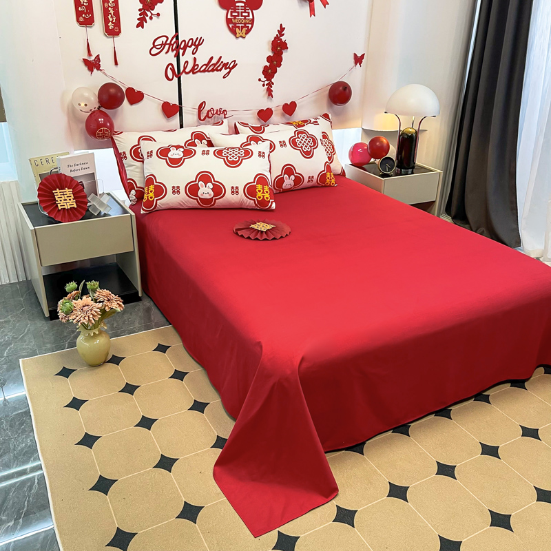 印花婚慶四件套2241655（床單/床笠+被套+2個(gè)枕套）
