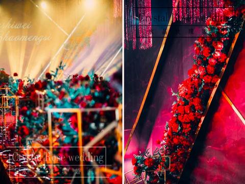 复古色调系列 红色复古梦幻吊顶———水晶玫瑰婚礼