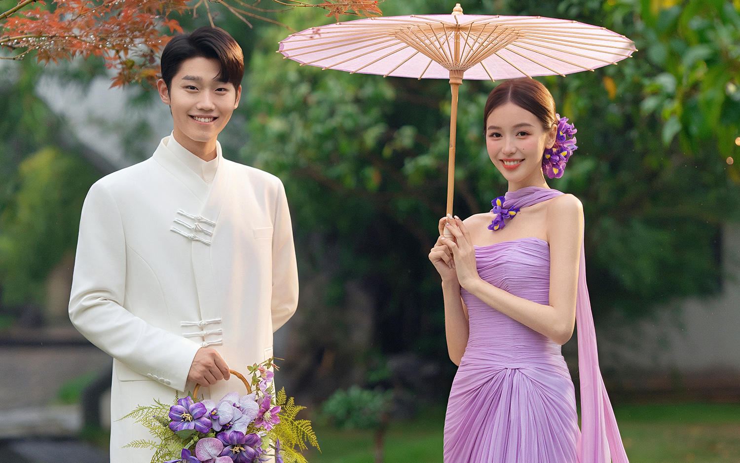 一見傾心的紫色新中式婚紗照才是我的心頭好