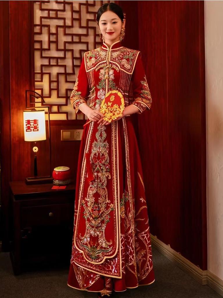 中式缎面复古秀禾嫁衣